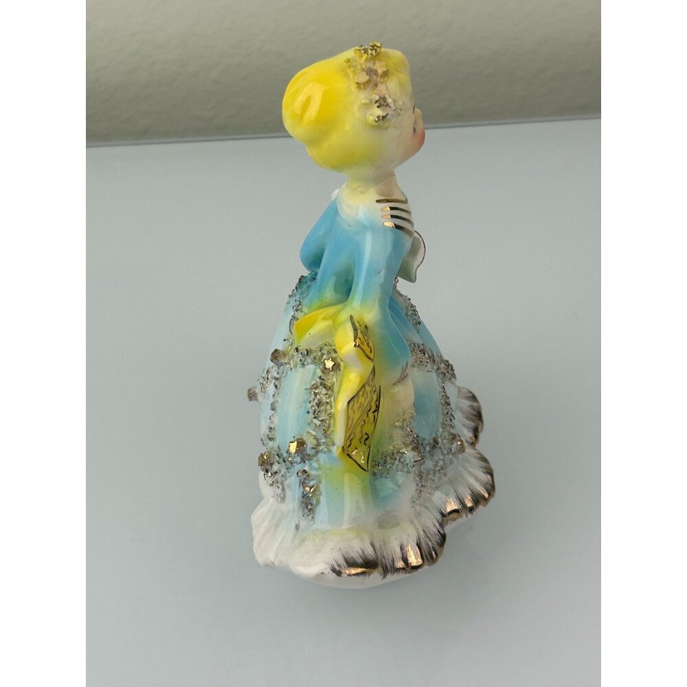 Victoria Ceramics Blue Dress Lady Figure w/ Fan Spaghetti Ceramic REPAIRED READ - Picture 8 of 16